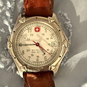 Wenger Watch with White Dial and Brown Leather Strap